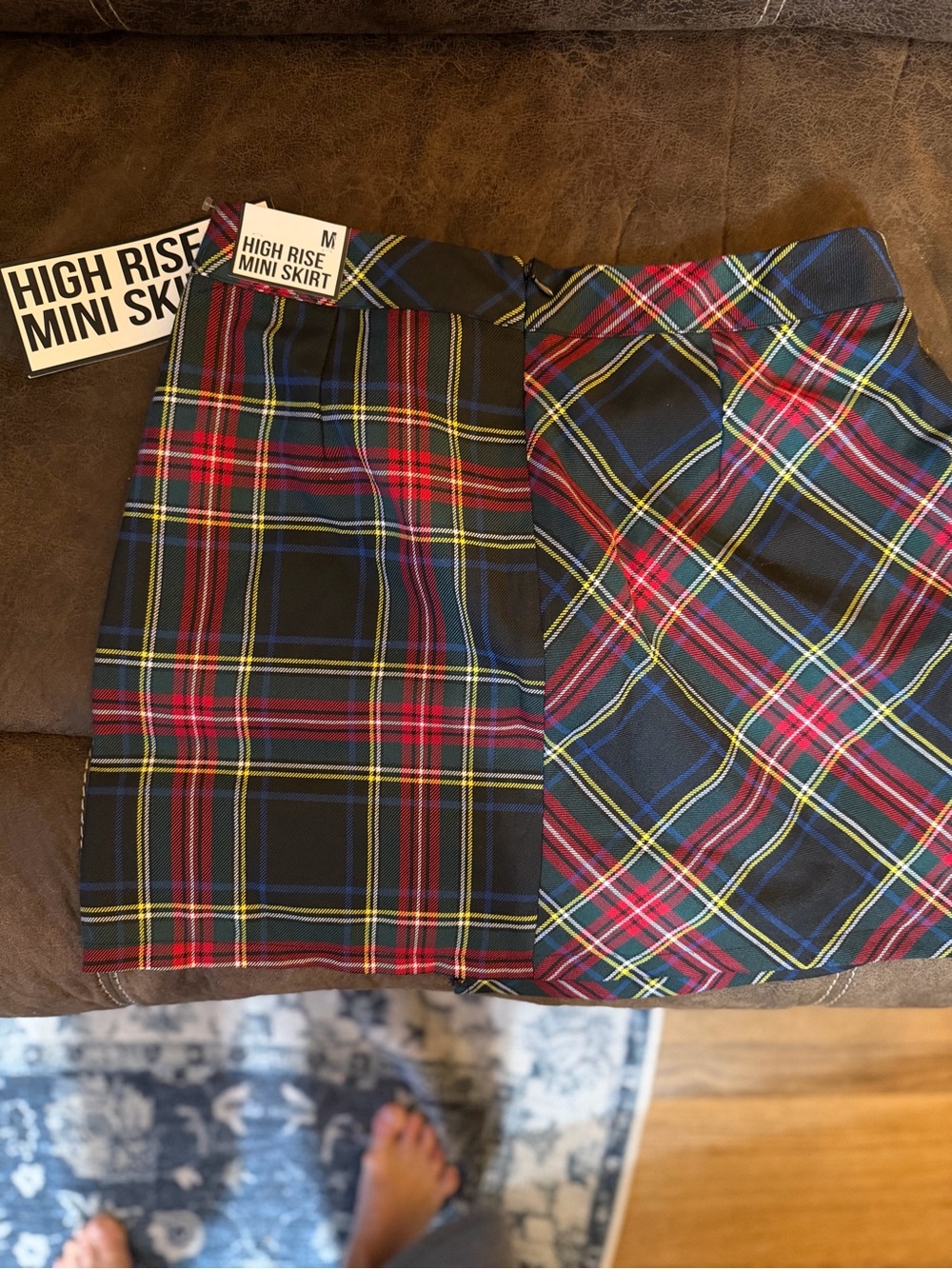 Forever 21 Black Plaid High Rise Mini Skirt with Red & Blue